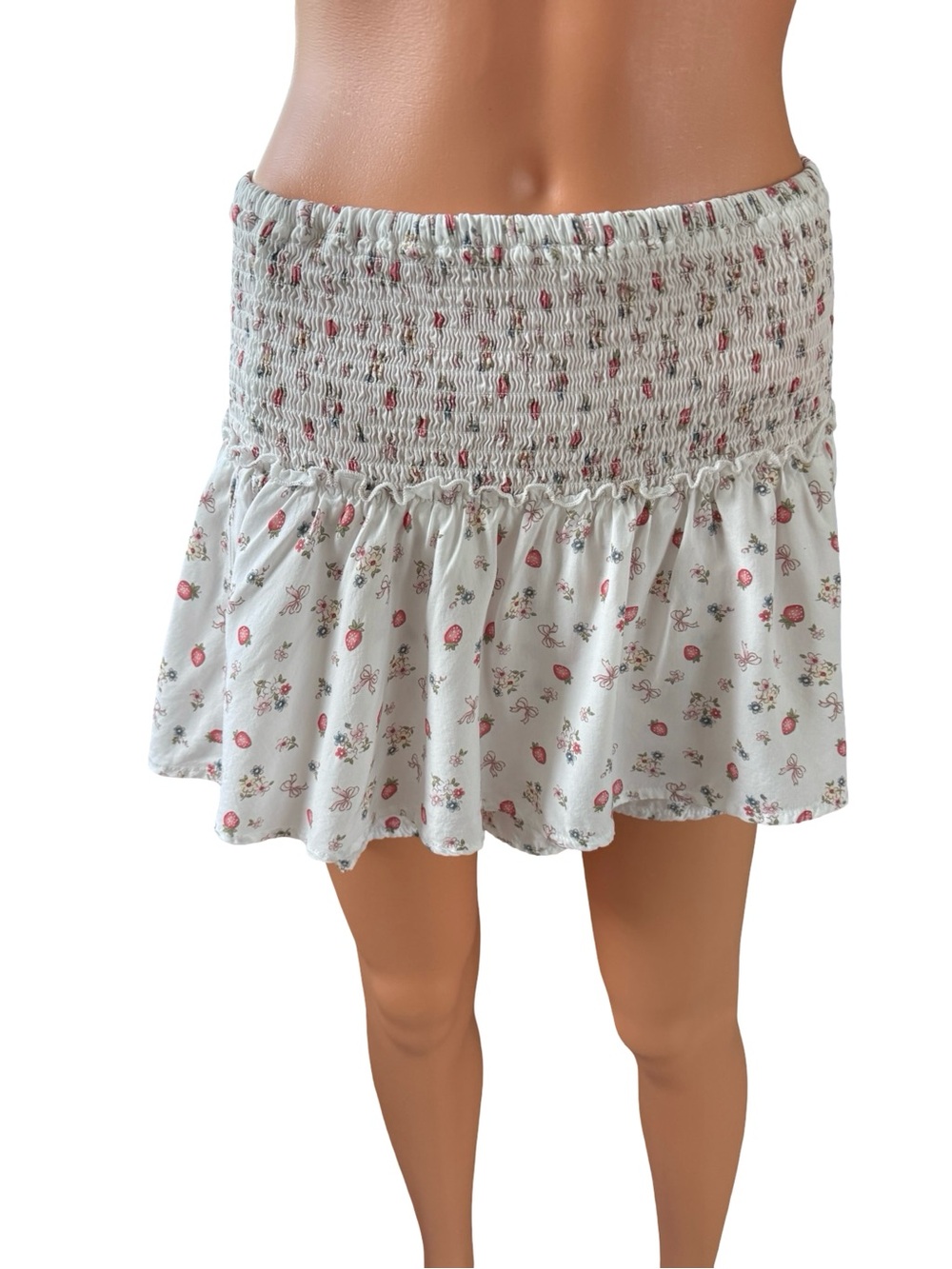 White Floral Smocked Mini Skort with Pink Accent